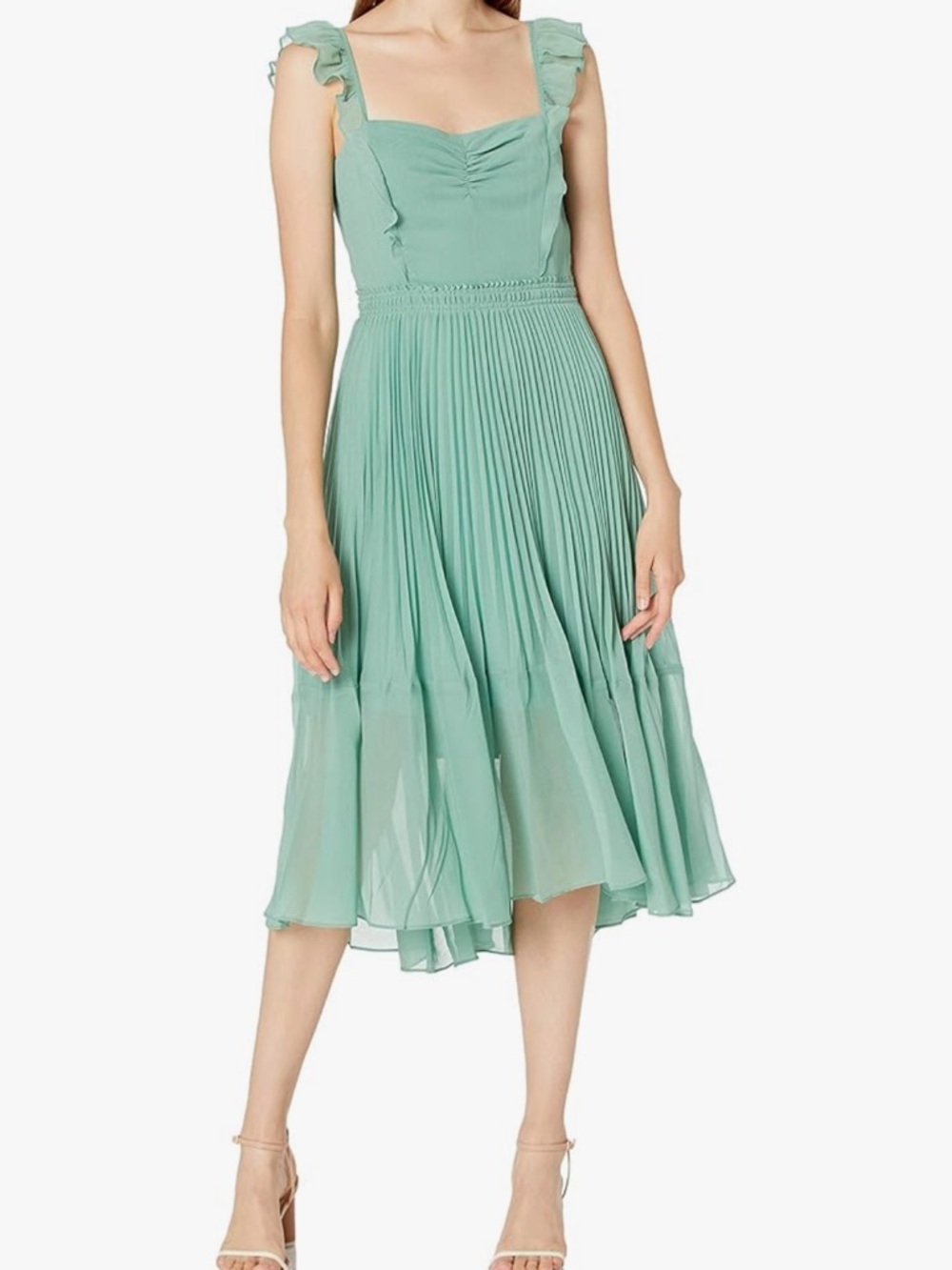 Club Monaco Women's Pleated Flounce Dress, Malachite.